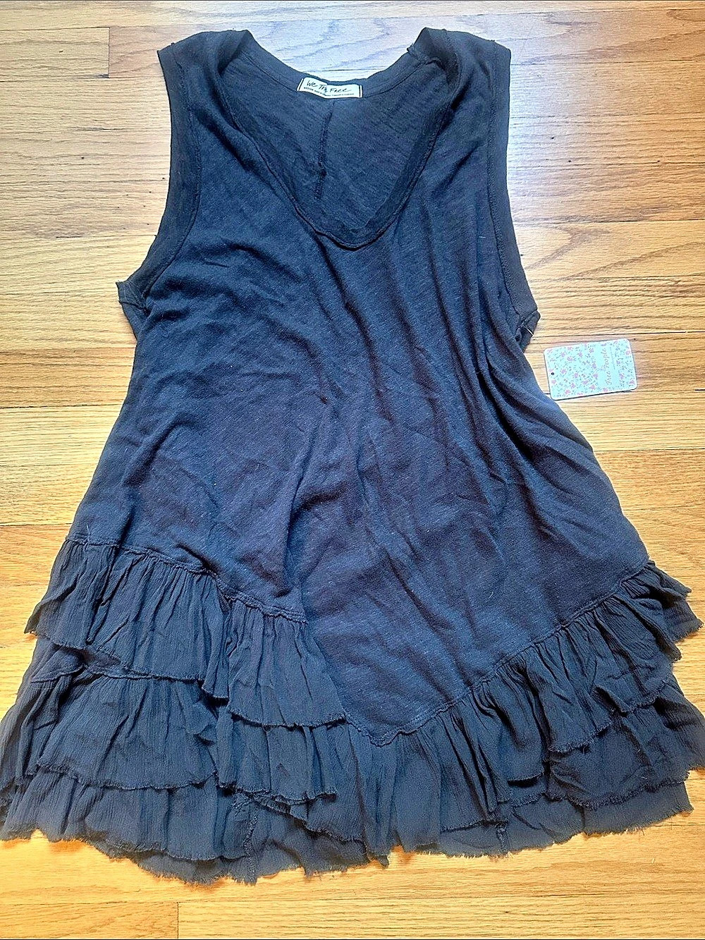 NWT Free People Washed Black Ruffle Dress Ruffle Mini Dress in Black Size Medium